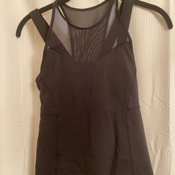 Lululemon black partially mesh tank top with built in sports bra - Picture 1 of 2